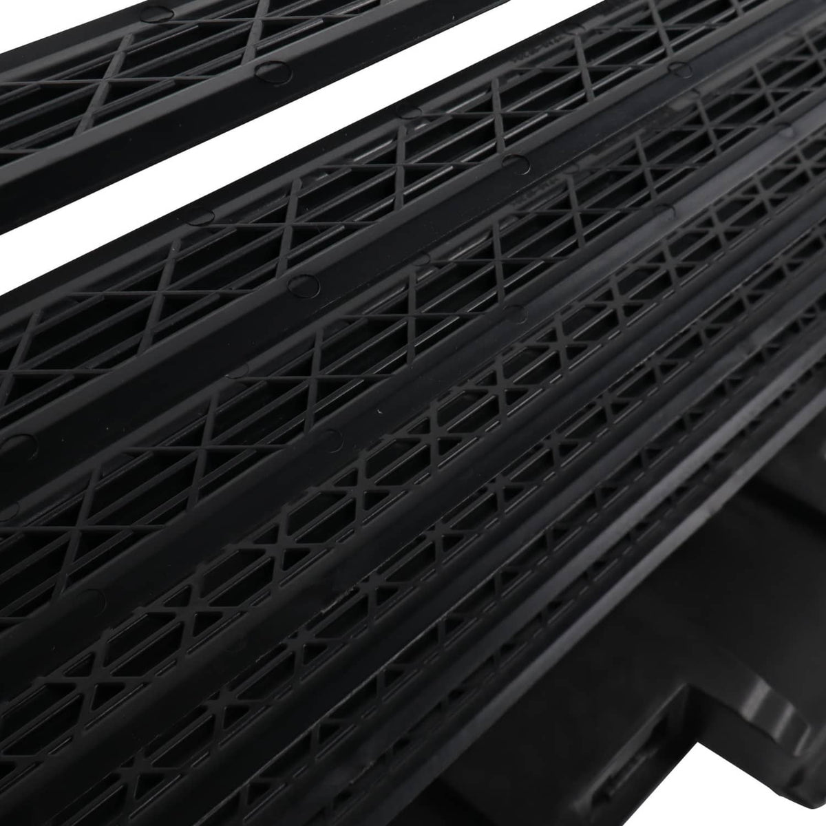 Upper grille air shutter with crosshatch mesh pattern and dark plastic frame