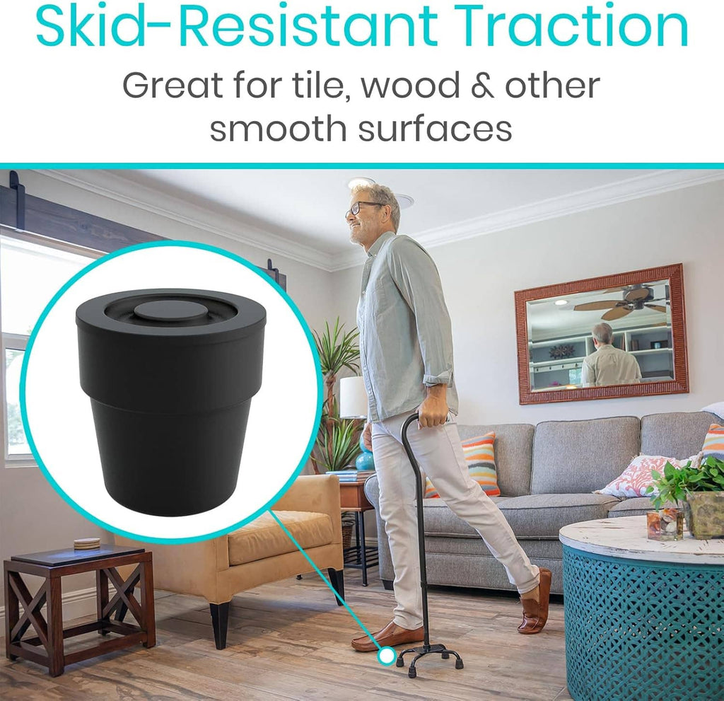 Black quad cane rubber tips for skid-resistant traction