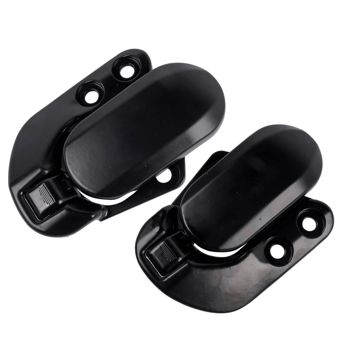 Pair of black soft-top roof latch locks, oval lever style with mounting holes