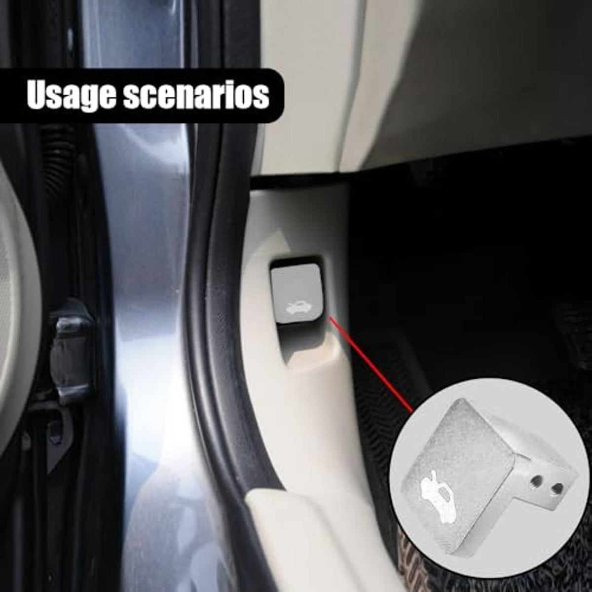 Car hood latch release handle panel with hood icon, installed near door opening