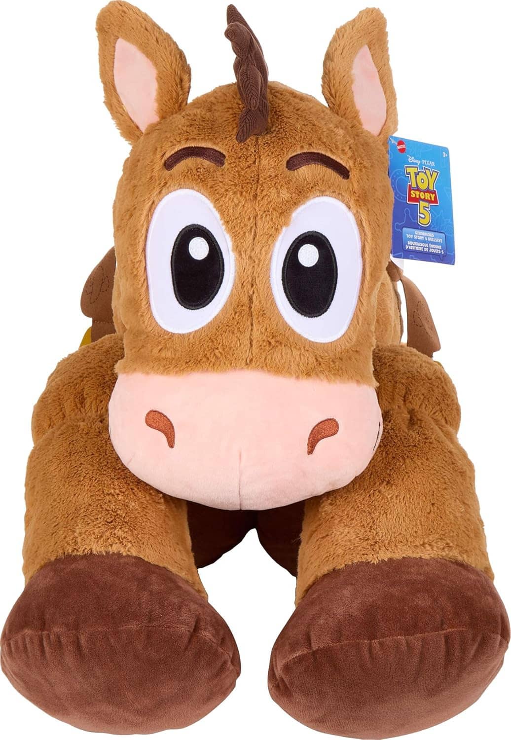 Toy Story brown plush rabbit front view with blue Toy Story 5 tag at side