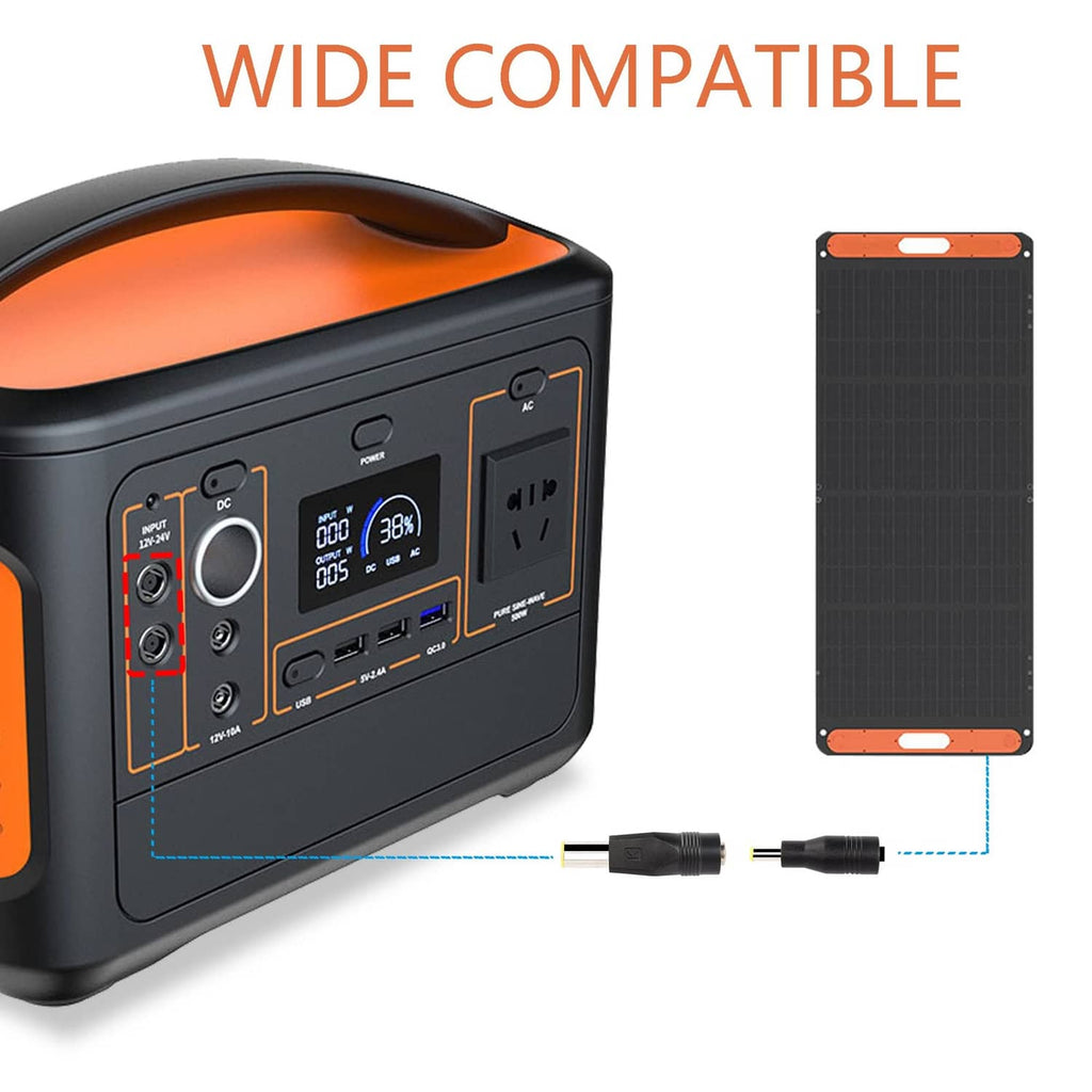 DC plug adapter cable connected to a power station DC input port, black