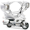 Chrome engine front cowl cover for motorcycle, with round side openings and central cutout