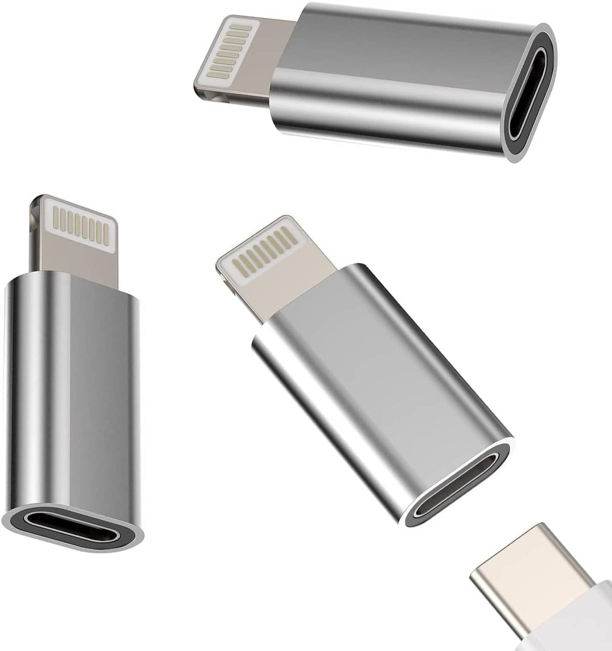 3-pack USB-C to Lightning adapter set with metal body and Lightning male plug