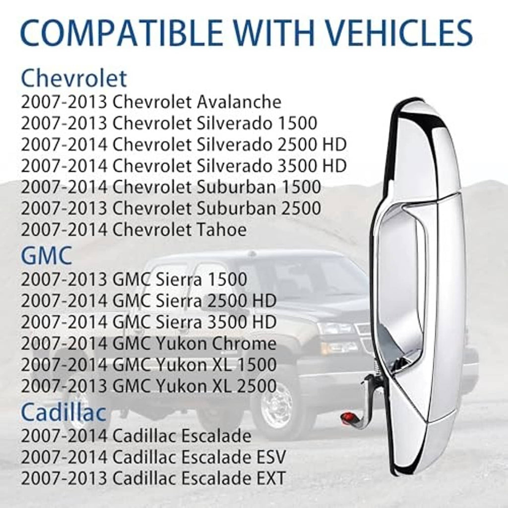 Exterior chrome door handle compatibility graphic with Chevrolet and GMC model list