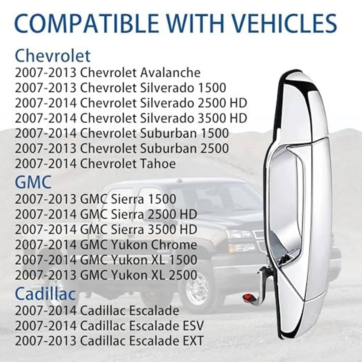 Exterior chrome door handle compatibility graphic with Chevrolet and GMC model list