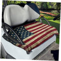 Golf cart seat cover towel with American flag stripes and stars on gray seat