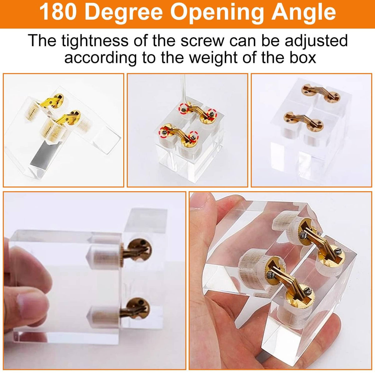 Brass-finish concealed barrel hinges with screws, 180-degree opening angle