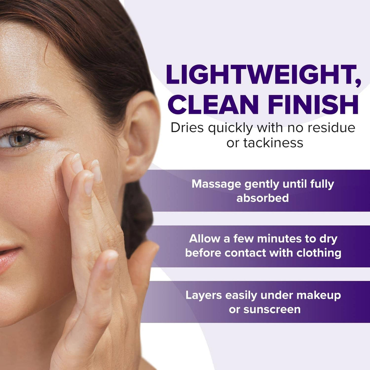 Woman applying silicone scar gel on skin near the eye with a small white layer