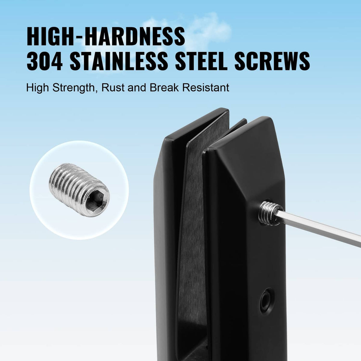 Black clamp with stainless steel screws for tightening the railing bracket