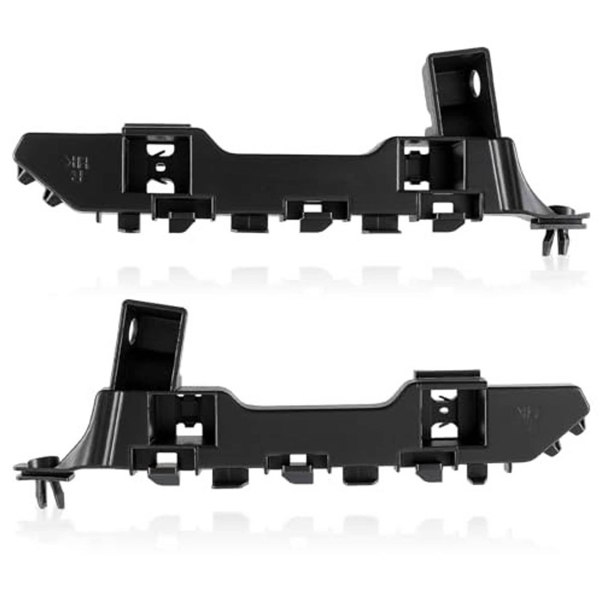 Set of two black bumper side brackets with raised tabs and mounting points