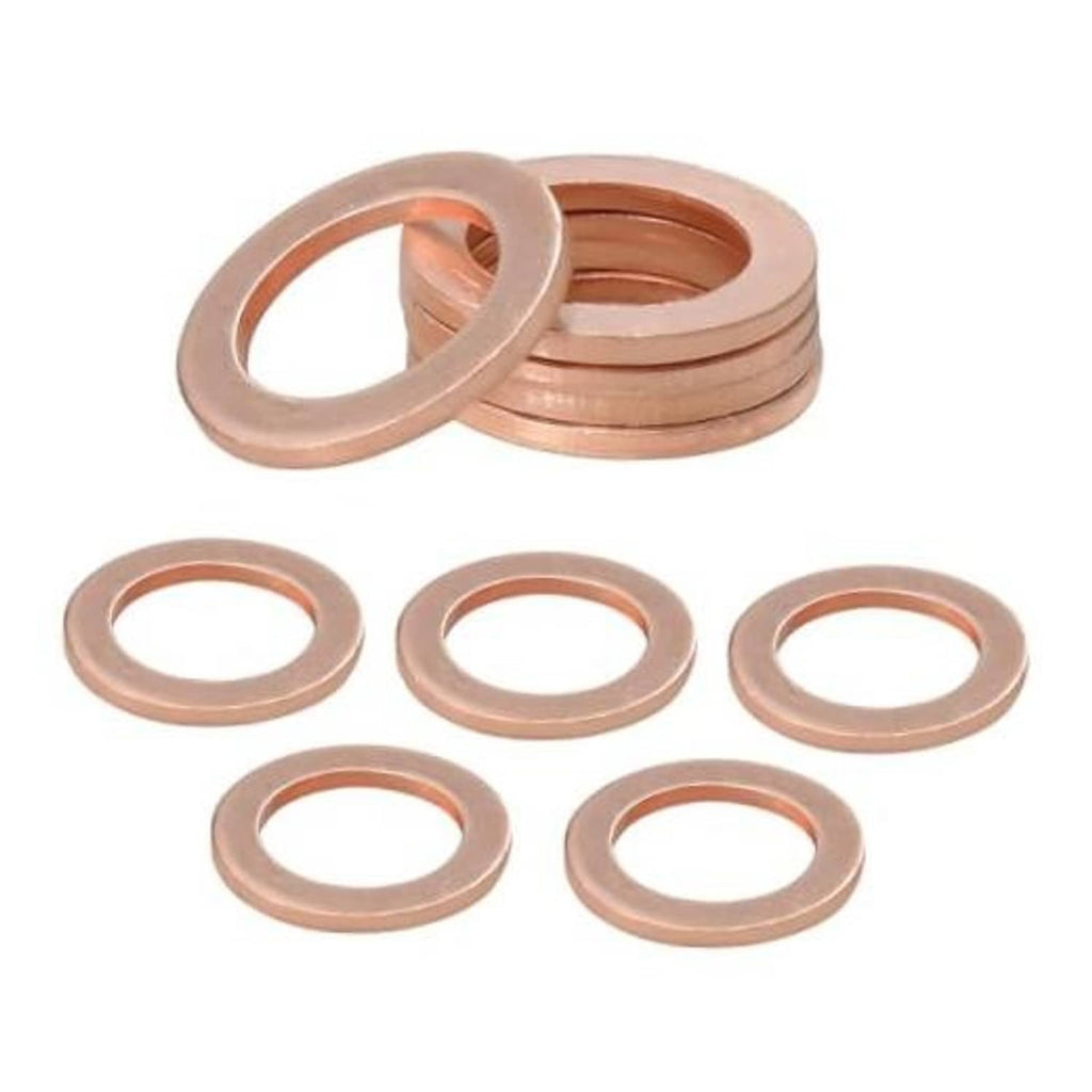 Copper oil drain plug crush washer gasket set, 10 pack, copper-colored washers