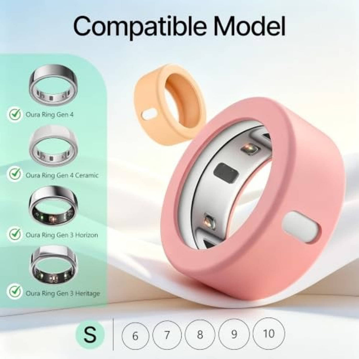 Pink silicone ring cover styled on a device, with other color covers shown