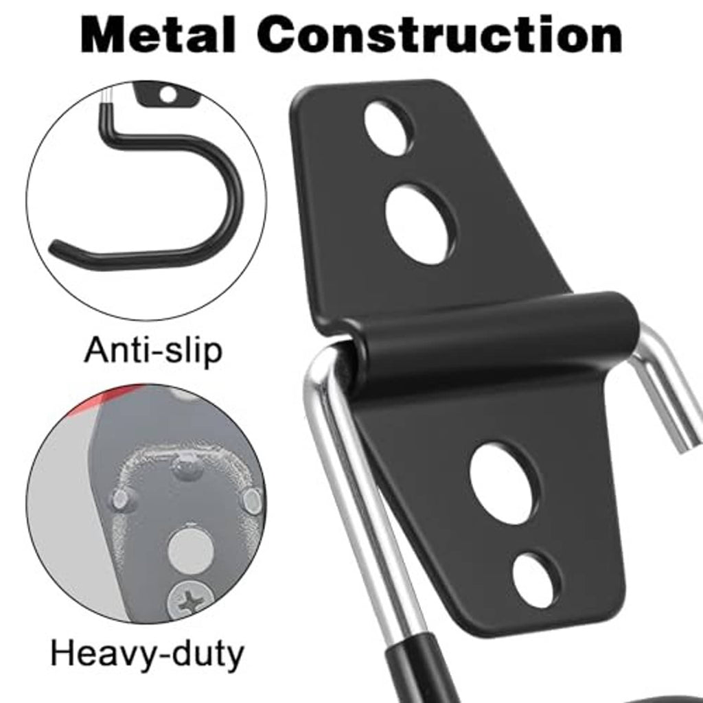 Heavy-duty metal broom holder bracket with anti-slip rubber-coated S hooks