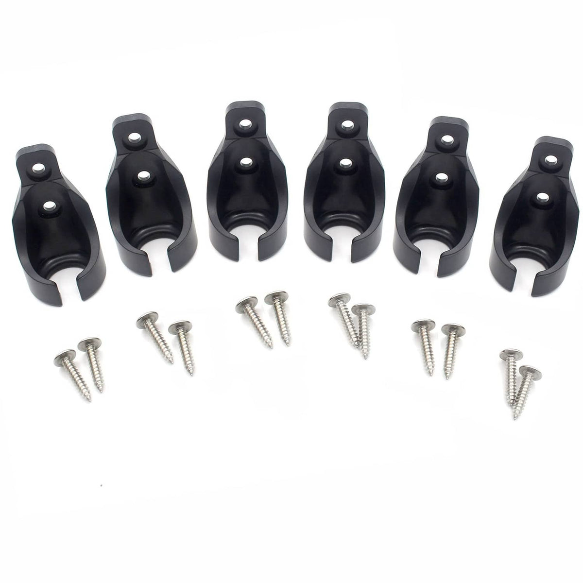 Black bungee cord ball receiver brackets set with mounting screws, 6 pieces