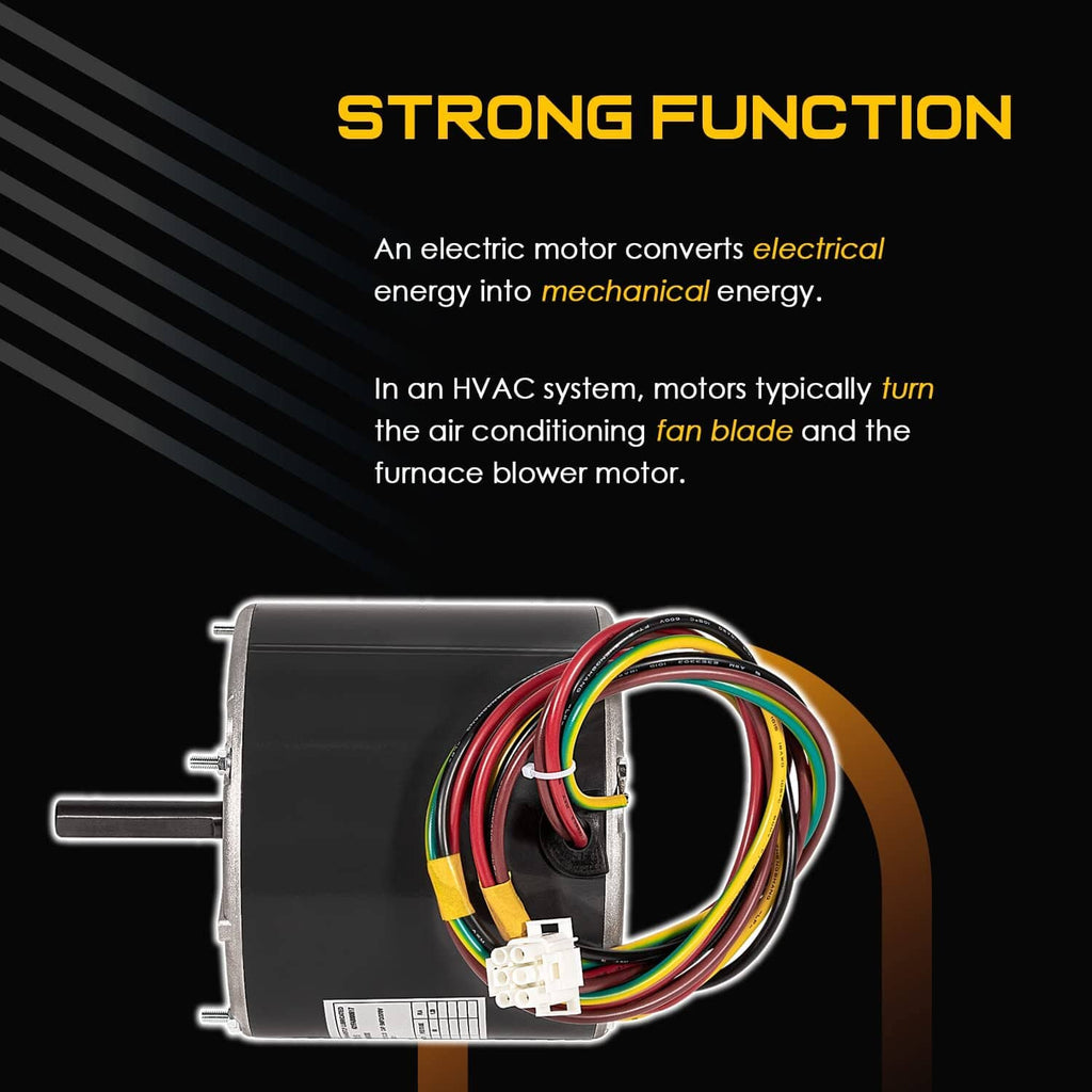 Condenser fan motor with side housing and multicolor wire connector