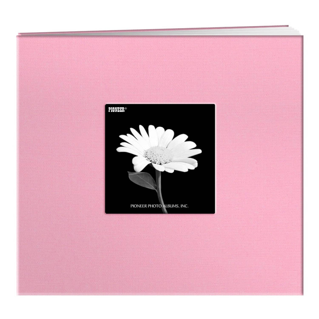 Pink postbound memory book cover with framed flower photo insert