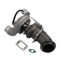 Turbocharger assembly with intake and exhaust housing, mounting gasket and clamps attached