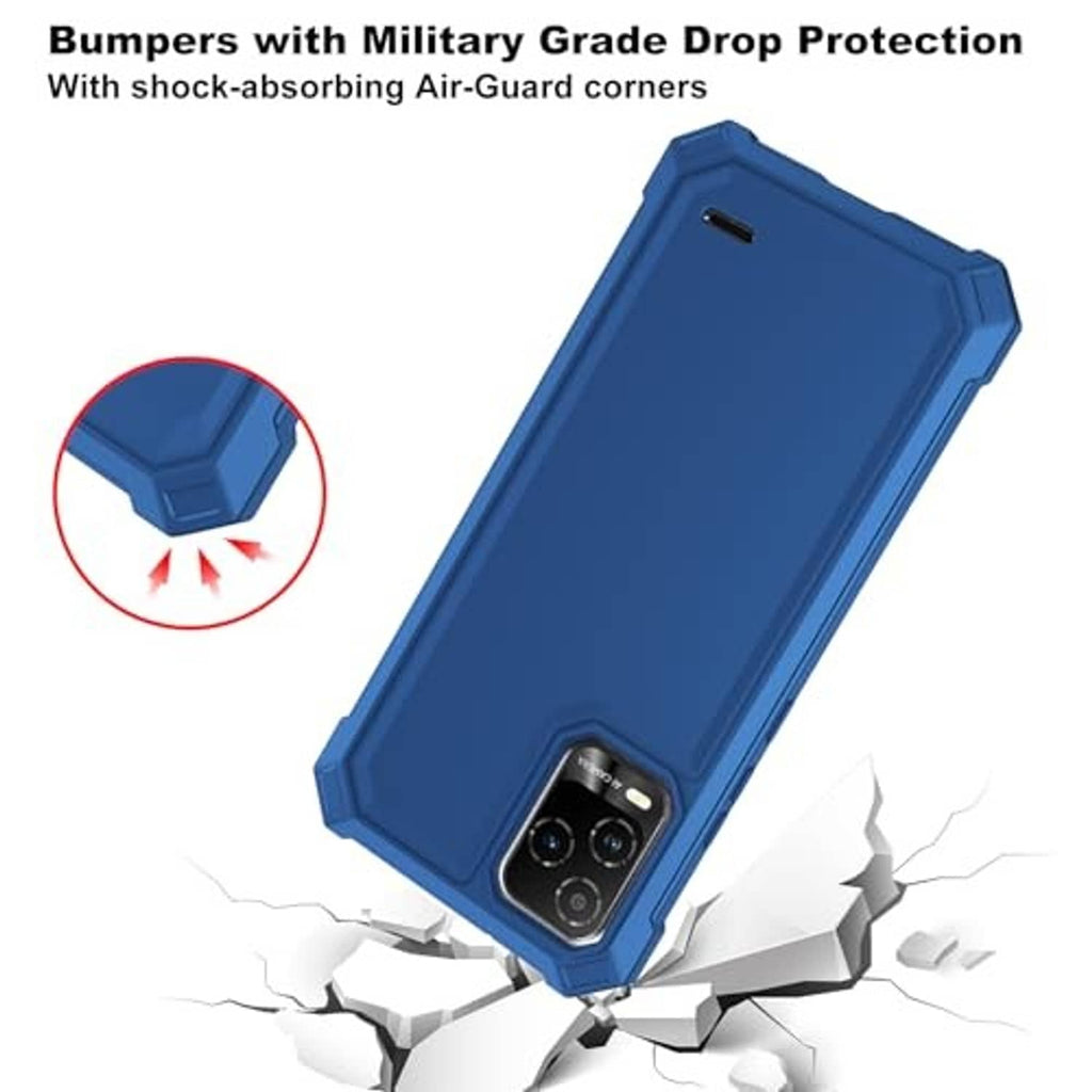 Blue phone case with shock-absorbing corners and camera protection