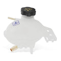 Coolant reservoir tank with black cap and side outlet tube