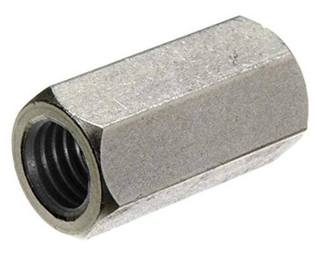 Stainless steel coupling nut, 3/8"-16 thread size, hex barrel with internal threads