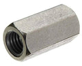 Stainless steel coupling nut, 3/8"-16 thread size, hex barrel with internal threads