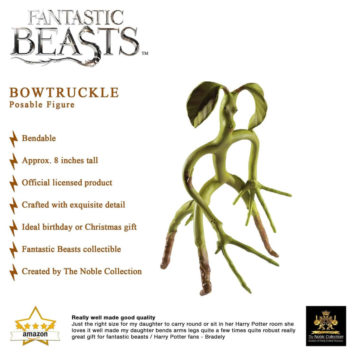Bendable bowtruckle figure with olive-green skin, leaf ears, and twig arms