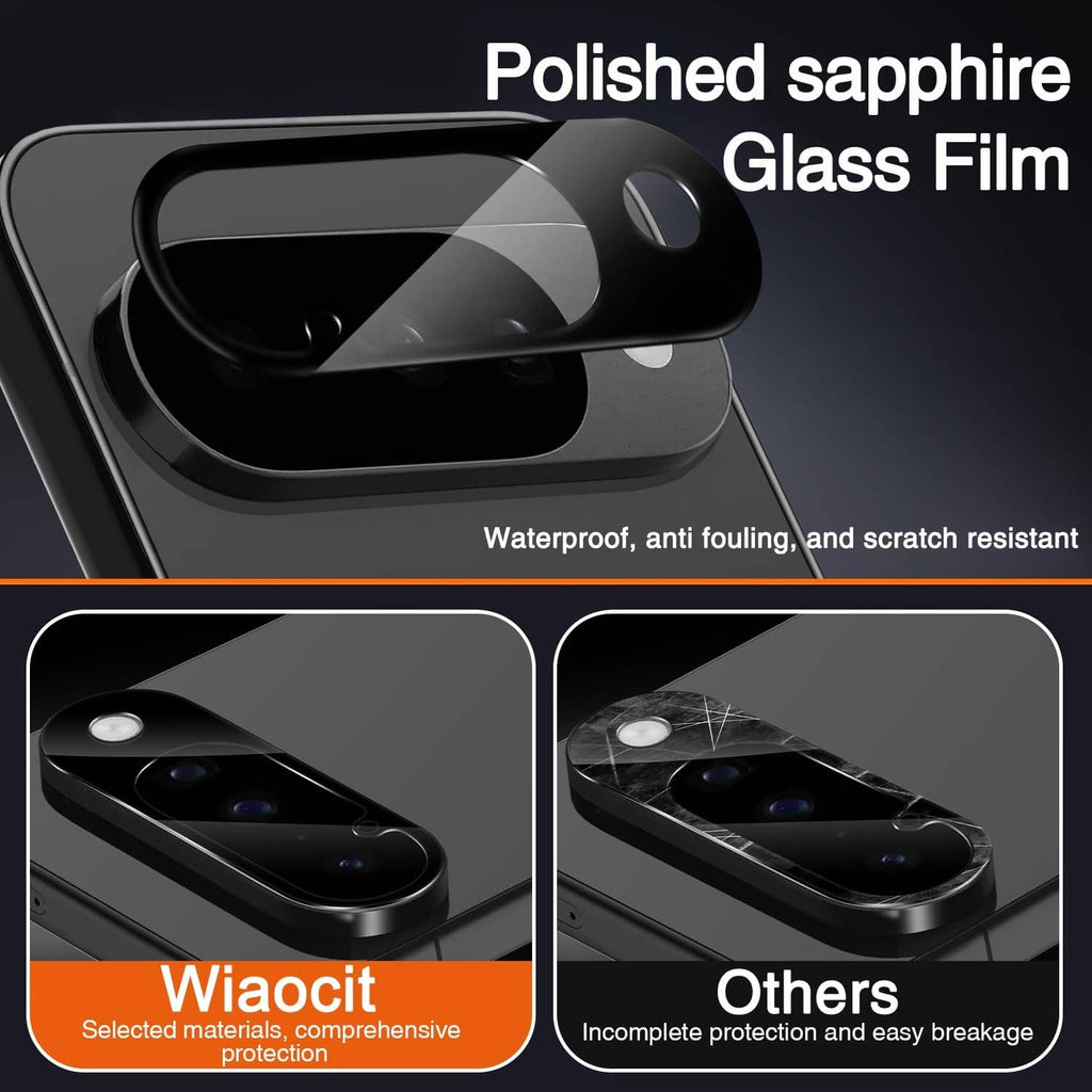 Polished tempered glass camera lens protector film, curved cutouts for lens