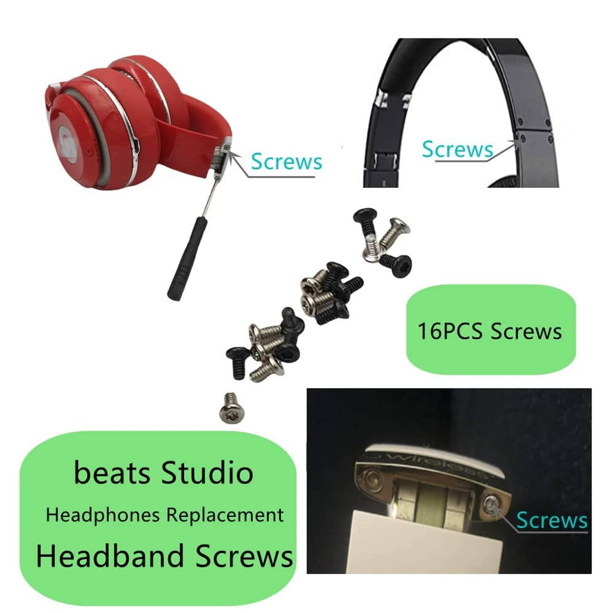 Headband screw replacement kit with mixed screws and screwdriver