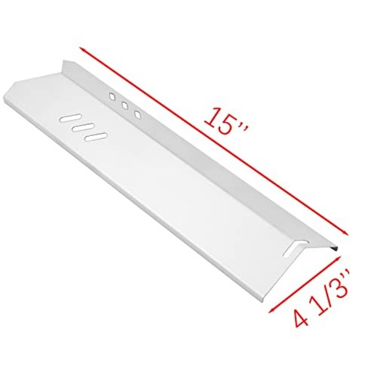 Single white heat plate with vent slots and pointed mounting tabs, angled view