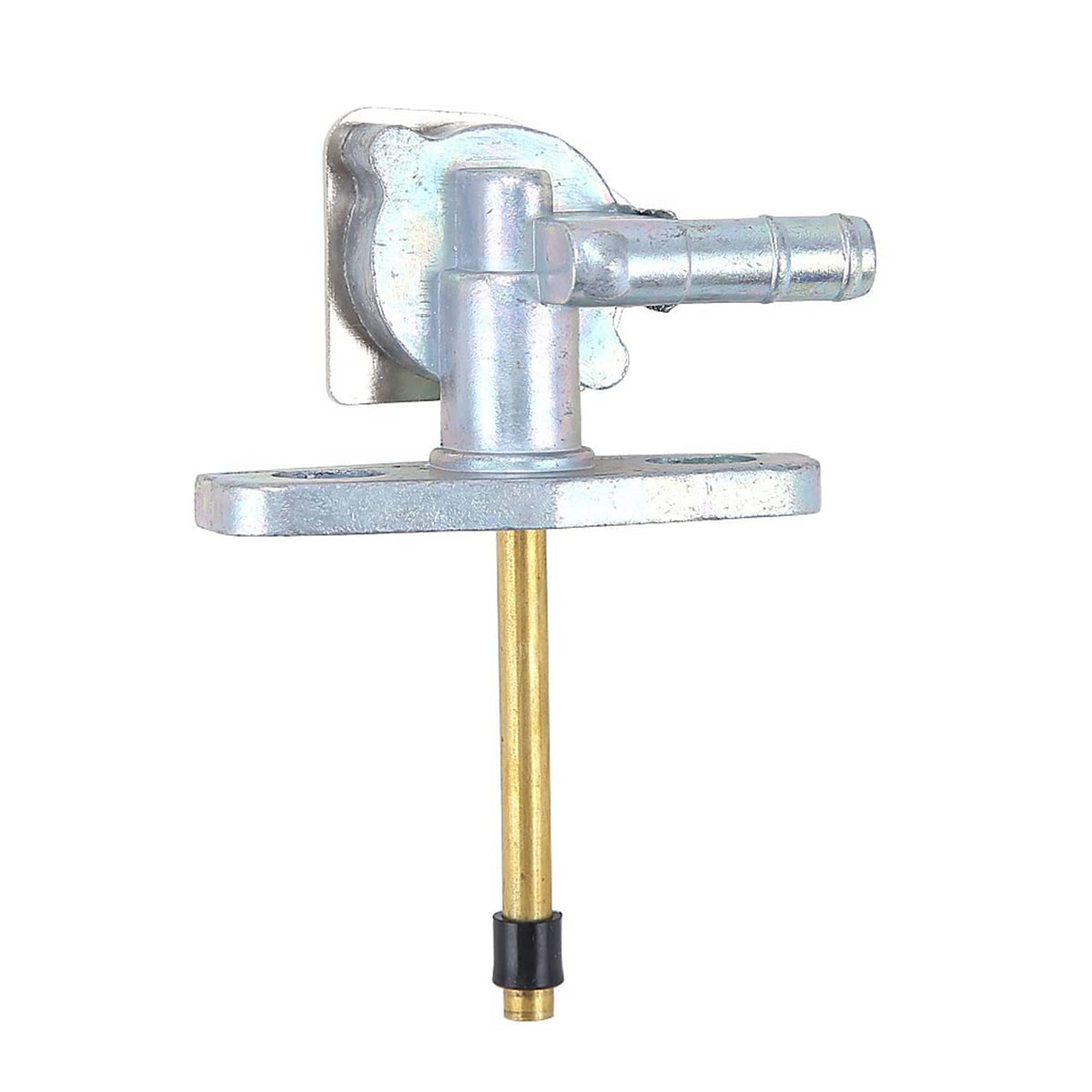 Metal fuel tank petcock valve with mounting flange and outlet tube