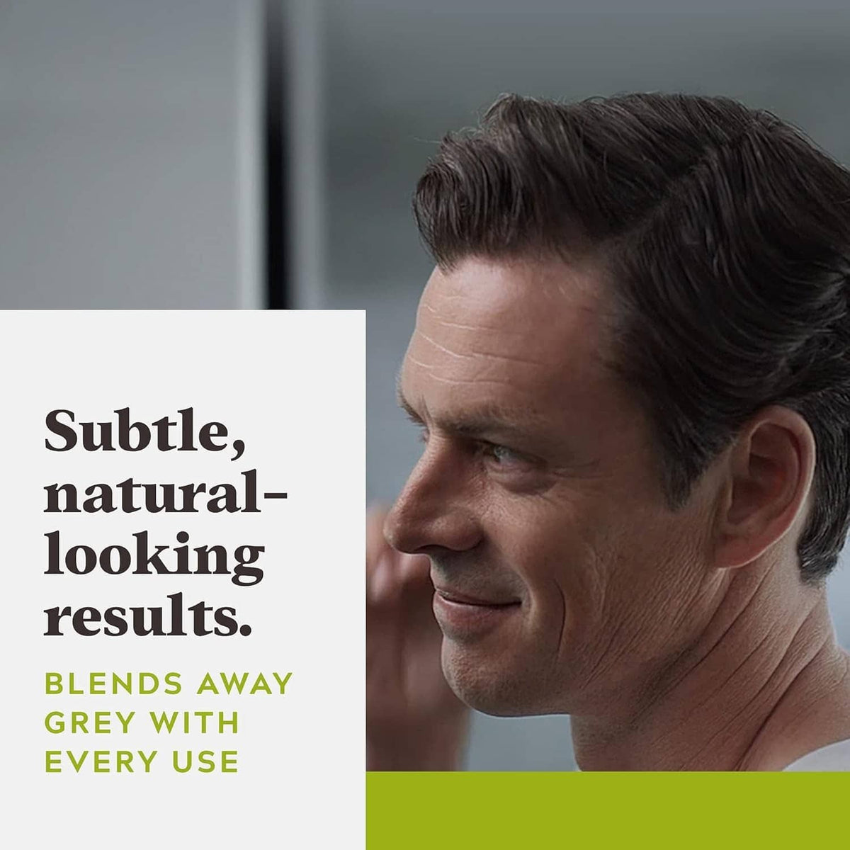Subtle blended gray look on a man’s hair after using gray-reducing shampoo
