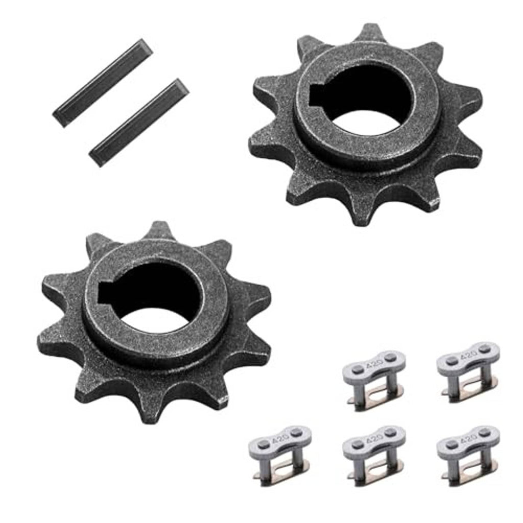 Two-pack 10-tooth chain front sprocket gears, dark gray steel, angled views