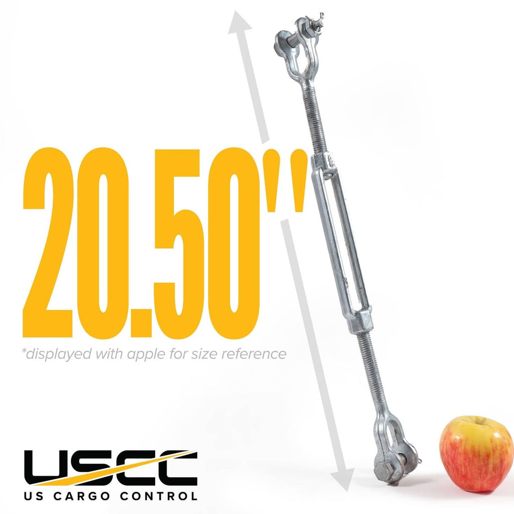 Galvanized steel turnbuckle with eye-jaw end, threaded body, hardware