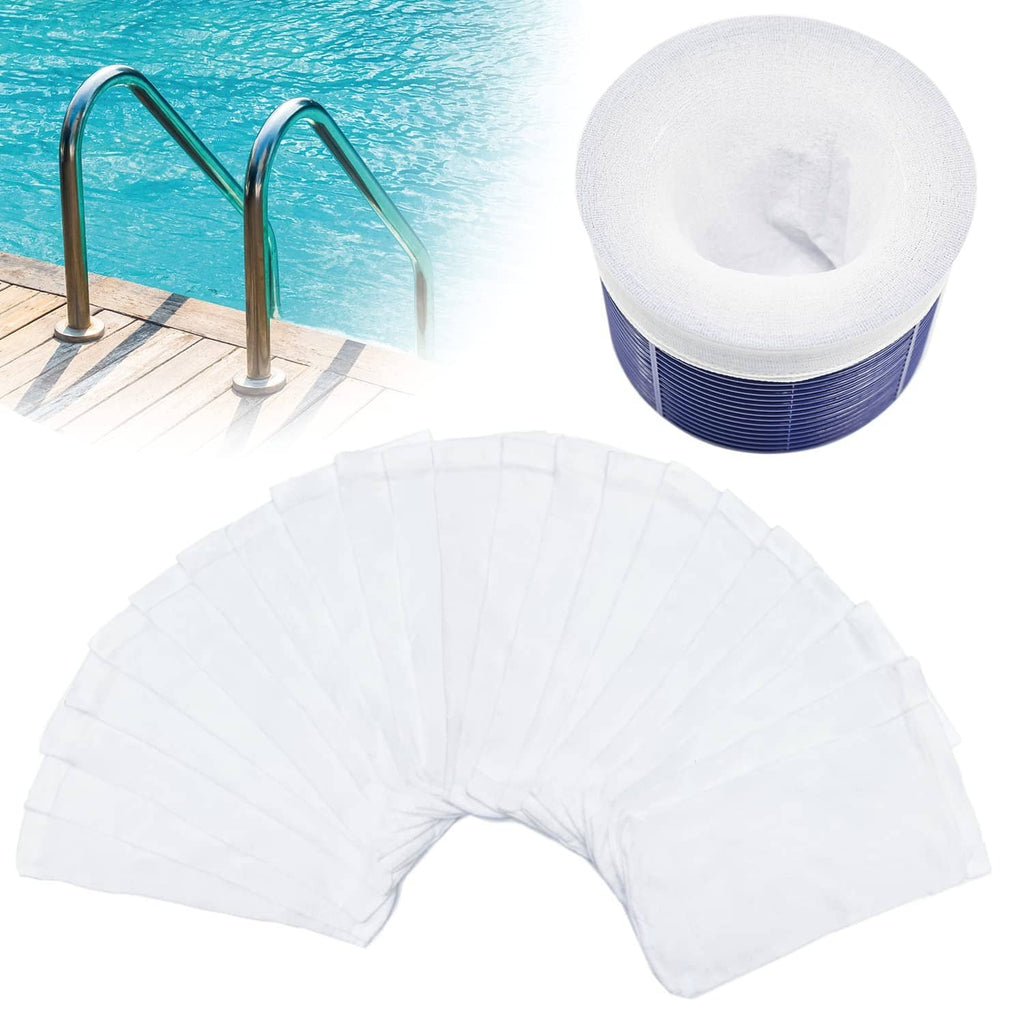 White nylon pool skimmer sock, folded filter bag set