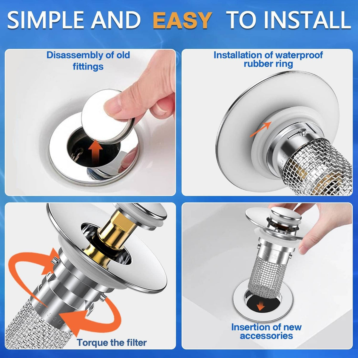 Pop-up drain strainer with mesh basket during easy installation and removal