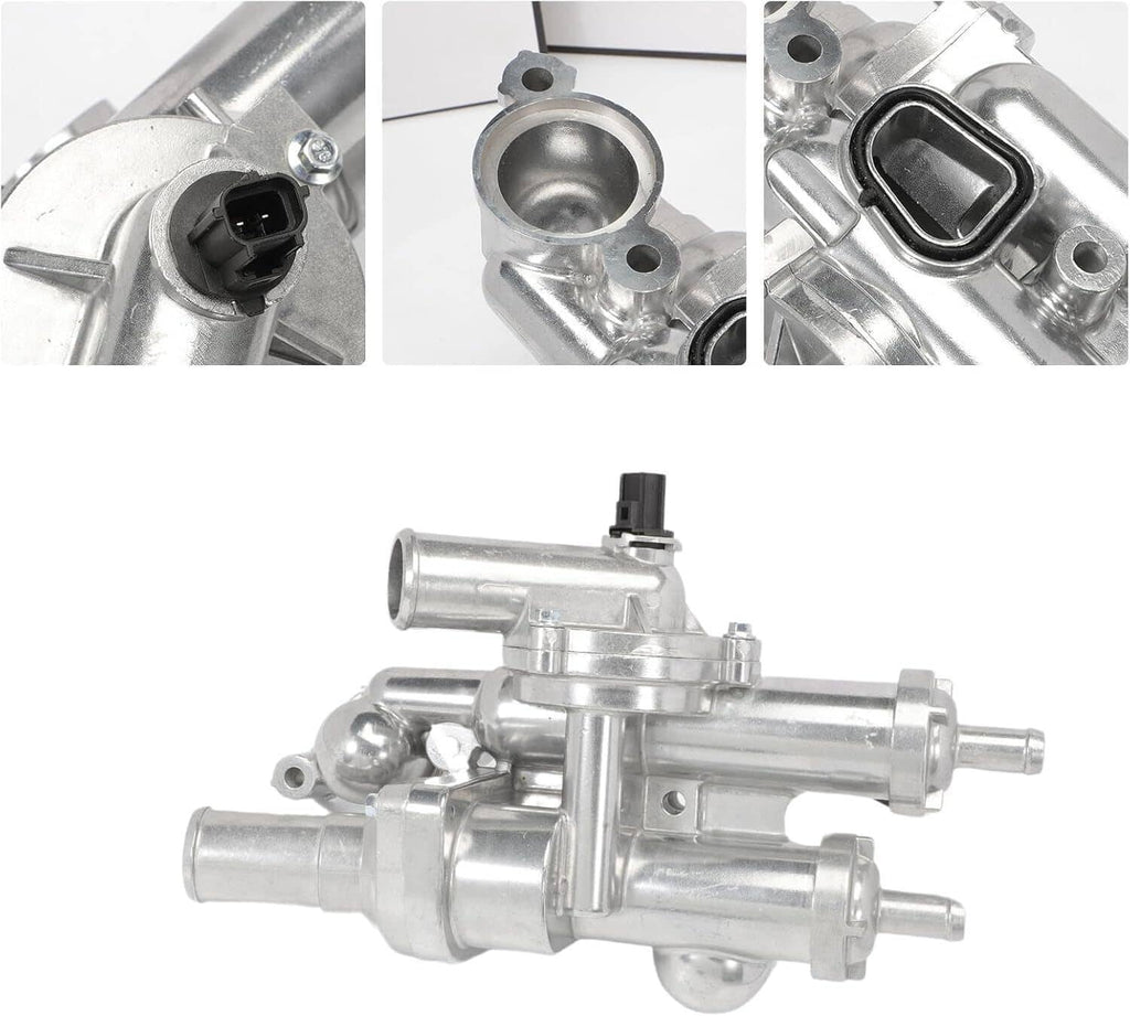 Thermostat housing assembly detail, metal body with electrical connector and valve