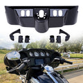 Black batwing inner fairing switch cap kit, center panel and side trim pieces installed