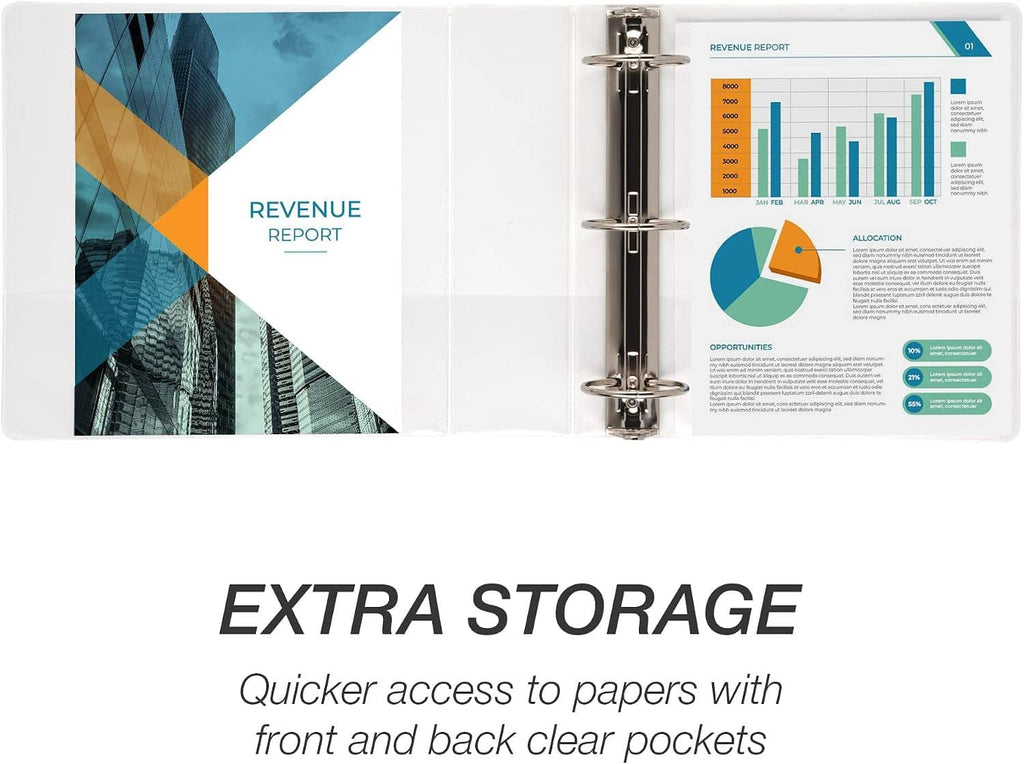 Clear-pocket binder with front and back transparent storage pockets