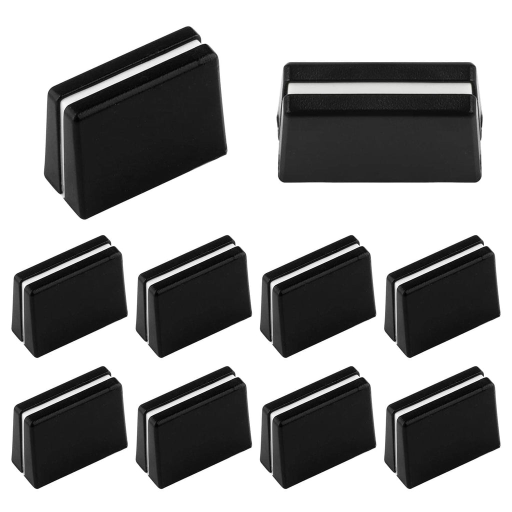 10 black rectangular fader caps with ridged tops, shown in a product layout
