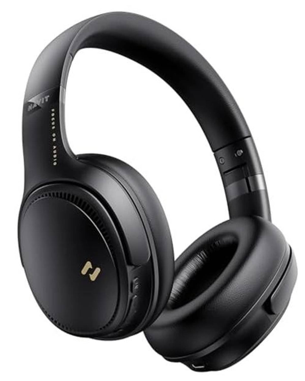 Black over-ear wireless headphones with padded headband and cushioned ear cups, front view