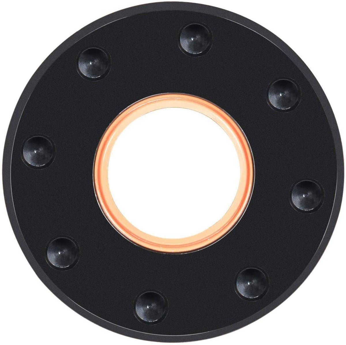 Round black seal plate with orange inner gasket and bolt holes