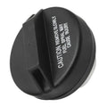 Black fuel tank filler cap with embossed caution and grip latch