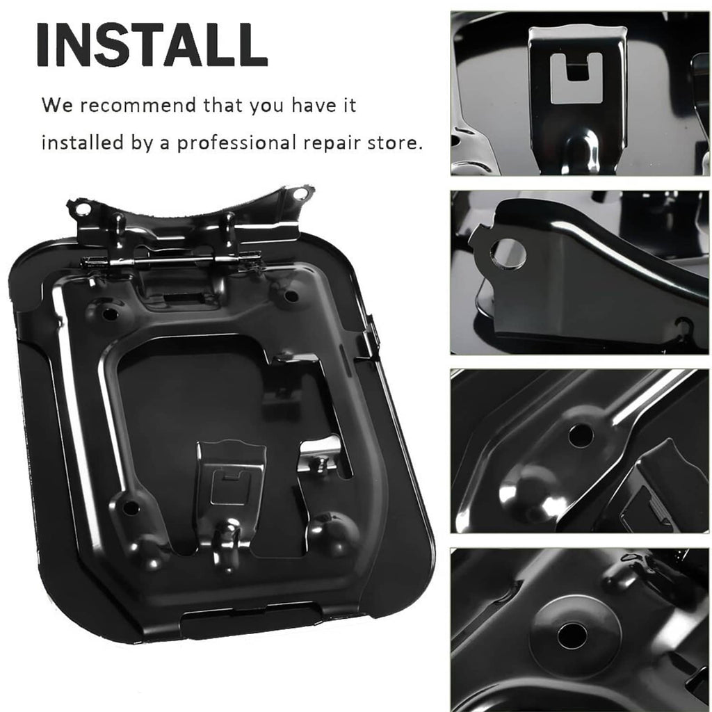 Black fuel door inner housing with molded compartments and mounting hardware