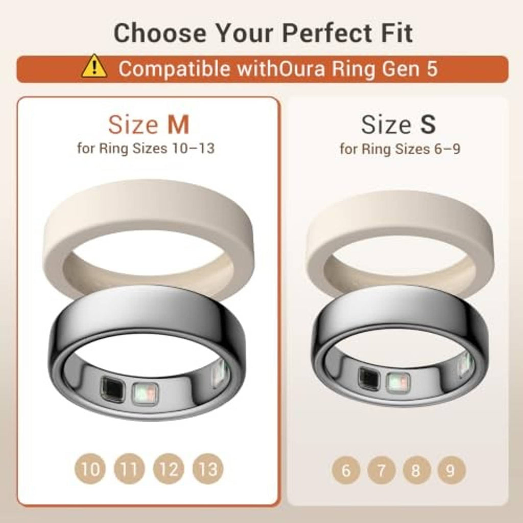 Pair of silicone ring covers with sensor window, labeled size M and size S (shown)