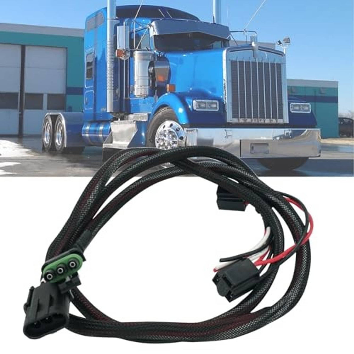 Headlight wiring harness pigtail adapter with long braided black cable