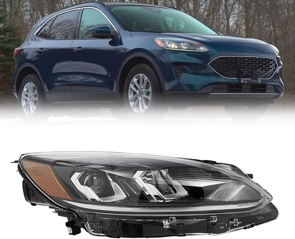Right-side halogen headlight assembly with clear lens, chrome reflectors, and amber marker