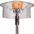 Patio heater reflector shield set with curved silver metal panels and glowing heat guard