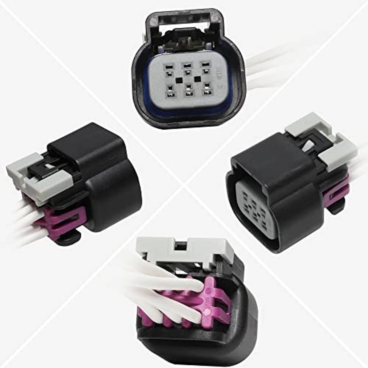 Throttle body connector plug set with black housing and pin insert, plus matching wire ends