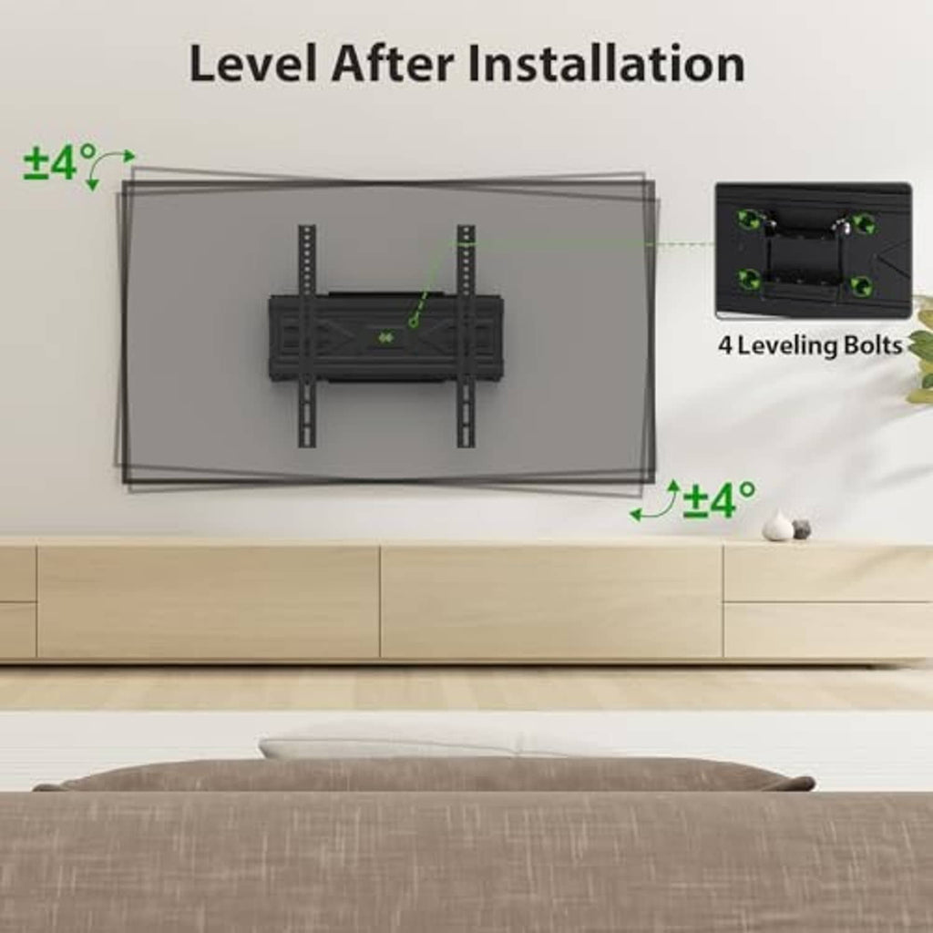 TV wall mount installation level view with centered mounting bracket